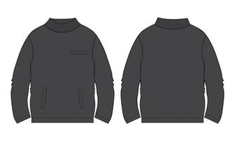 Long sleeve Sweatshirt technical drawing fashion flat sketch vector illustration template front and back views.