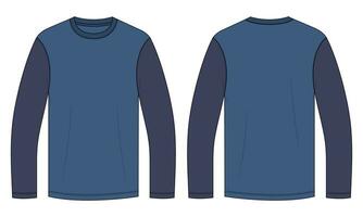 Long sleeve T shirt vector illustration template front and back views