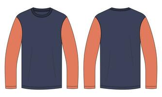 Long sleeve T shirt vector illustration template front and back views