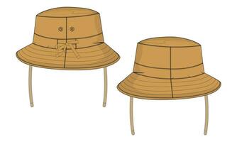 Bucket Hat cap technical drawing fashion flat sketch vector illustration template front and back views