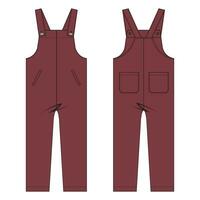 All in one jumpsuit dungaree vector illustration template front and back views