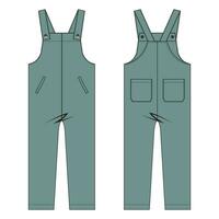 All in one jumpsuit dungaree vector illustration template front and back views