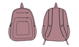 Back pack technical drawing fashion flat sketch vector illustration template front and back views