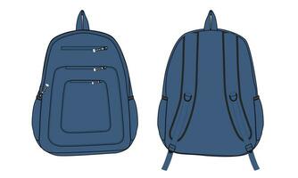Back pack technical drawing fashion flat sketch vector illustration template front and back views