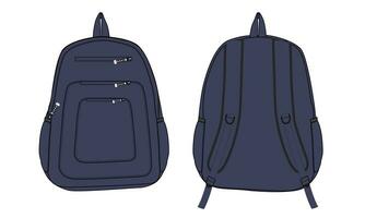 Back pack technical drawing fashion flat sketch vector illustration template front and back views