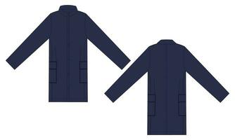 largo manga rodilla longitud Saco chaqueta vector ilustración modelo frente y espalda puntos de vista