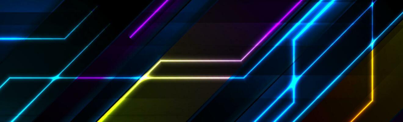 Colorful technology banner with glowing neon lines
