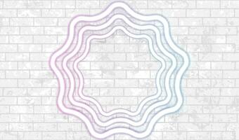 Blue purple neon wavy circles on grunge brick wall background vector