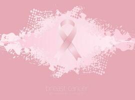 Breast cancer awareness month. Grunge blot background and pink ribbon tape vector