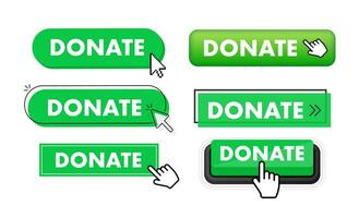 Set of Donate button. Hand pointer clicking. Donate web buttons vector