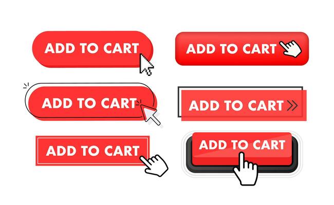 Set of add to cart button. Hand pointer clicking. Add to cart web buttons