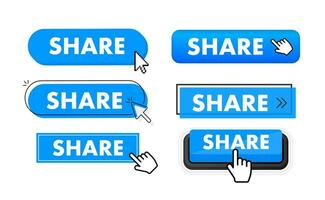 Set of Share button. Hand pointer clicking. Share web buttons vector