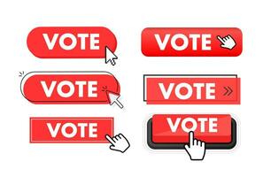 Set of Vote button. Hand pointer clicking. Vote web buttons vector