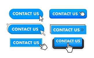 Set of Contact us button. Hand pointer clicking. Contact us web buttons vector