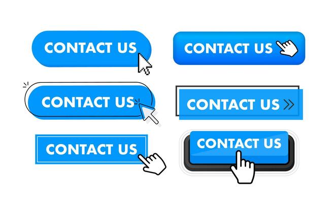Set of Contact us button. Hand pointer clicking. Contact us web buttons