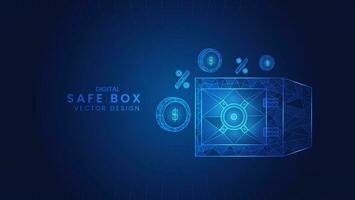 Box money saving, Safe box with coins. Low Poly wireframe style Vector Illustration