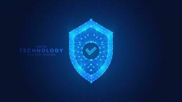 Cyber Security, Check mark. Digital shield protection blue polygone vector