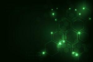 Vector abstract technology hexagonal modern futuristic green light background.