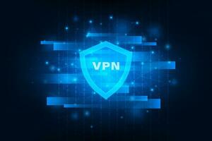 Vector shield with vpn and world map. Security cyber of data transmission internet concept.