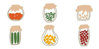 jar line jam set colored doodle elements vector