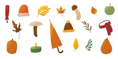 autumn pumpkin mushroom leaves set elements vector