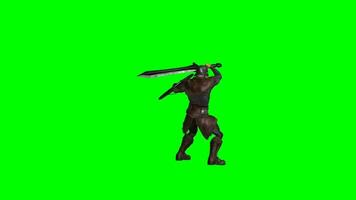 espadachín luchando con un espada hacia Derecha lado verde pantalla animación. espadachín croma llave. luchando habilidades video