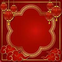 chinese new year lantern festival red gold background asian element text space area oriental square design vector