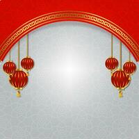 chinese new year square oriental frame background red and gold circle window for your text space area template design vector