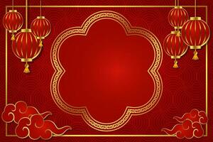 chinese new year lantern festival red gold text space area oriental pattern template background design vector