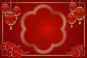 chinese new year lantern festival red gold text space area oriental pattern template background design vector