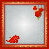 chinese new year square social media template oriental frame background red and gold gong xi fa cai vector