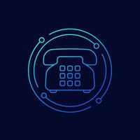 old phone icon, retro telephone linear vector