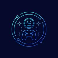 money for games icon with gamepad, linear design vector