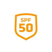 SPF 50 icon with a shield, UV protection vector