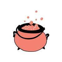 Witch's cauldron with potion. Symbol of witchcraft. Traditional halloween element. Hand drawn vector illustration