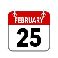 25 February, calendar date icon on white background. vector