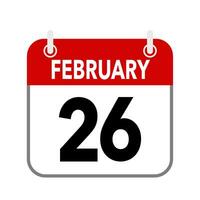 26 February, calendar date icon on white background. vector