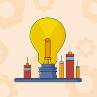 Factory light bulb icon illustrations set isolated on the colored background vector