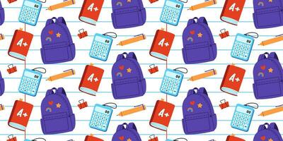 Colorful seamless pattern back to school and education with school supplies on white background. vector