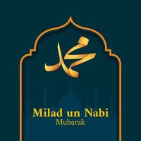 milad Naciones Unidas nabi saludo tarjeta diseño con Arábica caligrafía. traducción, profeta Muhammad cumpleaños. mawlid celebracion islámico antecedentes. vector ilustración