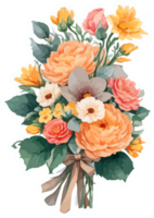 Flower Bouquet with Ribbon Illustration with AI Generative png