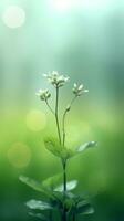 AI Generative Beautiful spring floral background with free place for text Little light blue wild meadow flowers on nature in a field in grass on a light green background macro soft focus copy sp photo