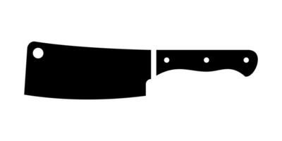 Black butchers hatchet knife. Kitchen steel tool with wide blade for chopping and butchering meat and vector poultry