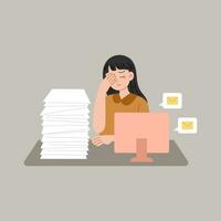 woman stressed with overwork vector flat