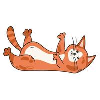 Cute cat is lying. Red kitten in hand drawn style. Vector illustration isolated on white background