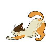 Cute cat is stretching. Kitten in hand drawn style. Vector illustration isolated on white background