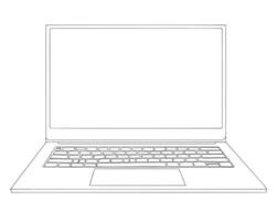 open laptop. vector black and white graphics.