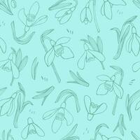 snowdrops flowers and leaves. hand-drawn seamless pattern. for fabric, clothing, background, design, wrapping paper vector