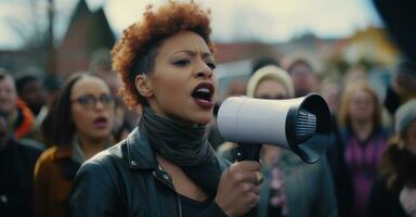 LGBTQ activist speaking fervently at a rally. photo