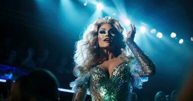 Drag queen captivating audience on stage. photo